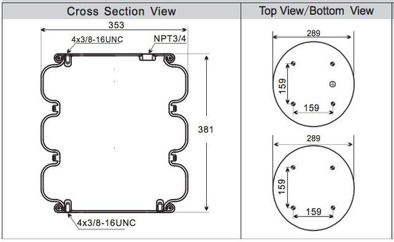 3B7386 ベルロー 3B383 産業用エアスプリング 4x3/8-16UNC スクロール