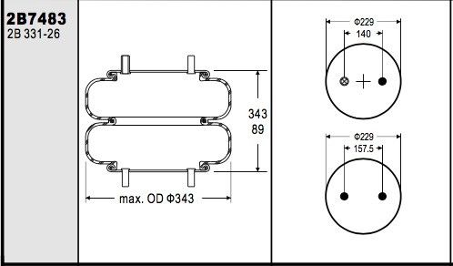 FD331-26 373 Ridewell 1003587483Cのための産業空気ばねW01-358-7483