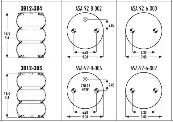 耐火石材W01-358-8013への3B12-304 Goodyearの空気ばねの三重の複雑な十字