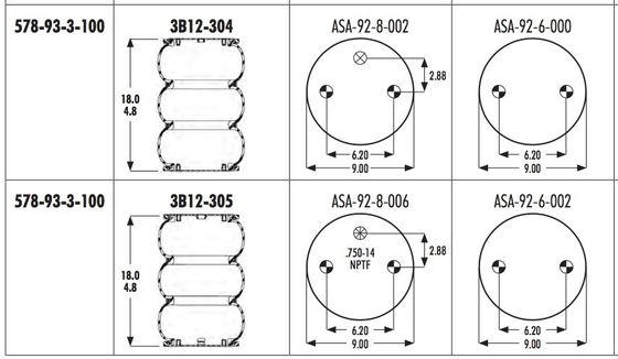 耐火石材W01-358-8013への3B12-304 Goodyearの空気ばねの三重の複雑な十字