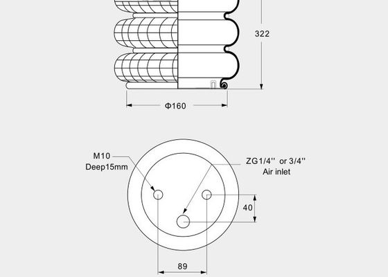 255322J-3産業空気ばねの三重の回旋の空輸袋0.7Mpa最高の270mm