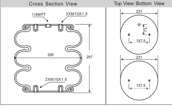 取の上昇のための231mmの版のDia. Triple Convolutedのの空気ばね